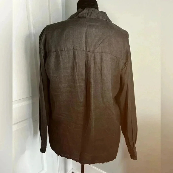 Rafaella Petites 100% Linen Two Pocket‎ Button Up Gray Tunic Top Shirt Sz Small - Picture 3 of 6